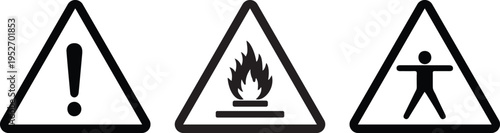 Warning signs for general hazard fire and biological hazard