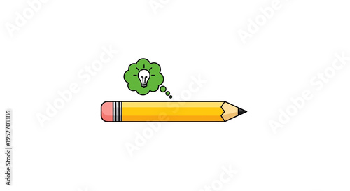 Illustration of a Pencil with Idea Concept Depicted via Thought Bubble on White Background