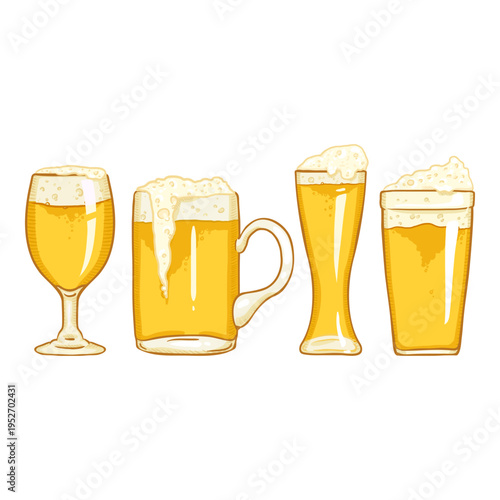 Vector Cartoon Set of Light Beer Glasses