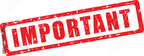 Important. Tampon rouge rectangulaire grunge vectoriel. Illustration dessinée à la main. Français.