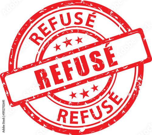 Refusé. Tampon sceau rouge grunge vectoriel. Illustration dessinée à la main. Français.