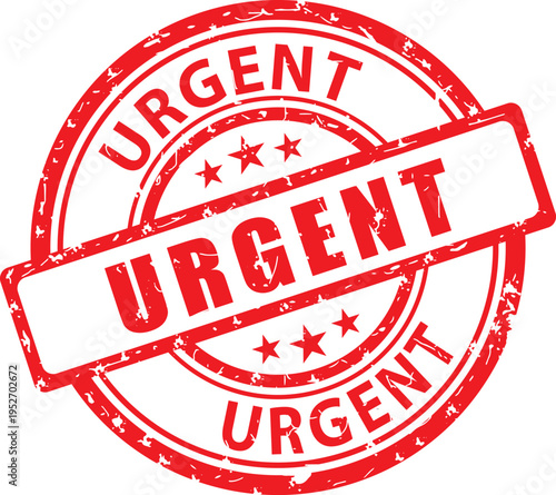 Urgent. Tampon rouge grunge vectoriel. Illustration dessinée à la main. Français.