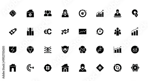 minimalist black icons collection for modern design representing technology business and daily life concepts.
