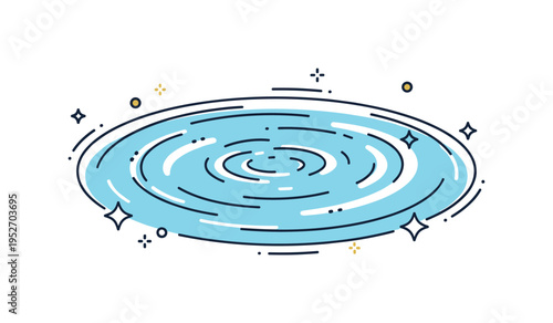 Crystal clear spring pool illustrated by a smooth circular water surface with gentle ripple lines and subtle shine accents, conveying calmness, purity, and