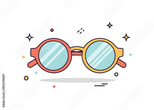 Wearing sunglasses retro fashion revival concept represented by round vintage frames with a subtle patterned reflection detail. The composition reflects