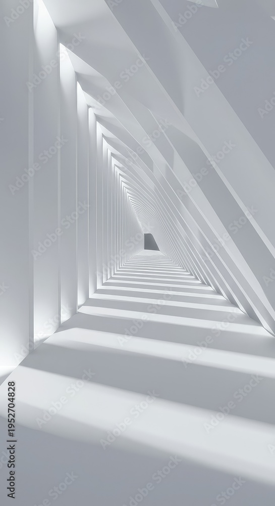 Fototapeta premium Abstract minimalist background showing an endless white void tunnel effect ready for copy space or digital art concept, presentation, seamless, background