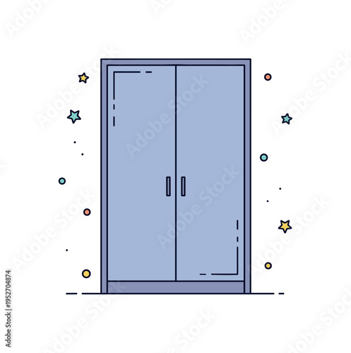 Built in closet door flat matte surface integrated seamlessly into a wall with subtle outline details and hidden handle, representing clean architectural