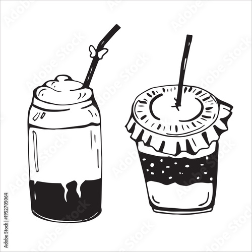 Whimsy Hand drawn Drinks with Straw