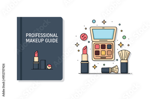 Professional makeup guide manual with embossed lipstick and palette symbols on the cover, conveying certification training and industry ready expertise.