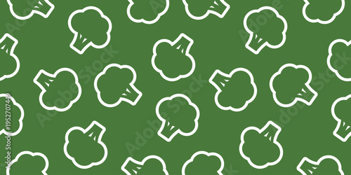 broccoli seamless pattern vector illustration. broccoli flat vector illustration. green vegetables icon illustration. outlined style broccoli on a green background