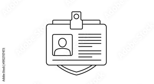 Outline icon of an identification card with a security shield, representing secure access and personal identity protection.