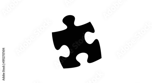 Single Black Jigsaw Puzzle Piece Symbolizing Solution and Connection on Isolated White Background.