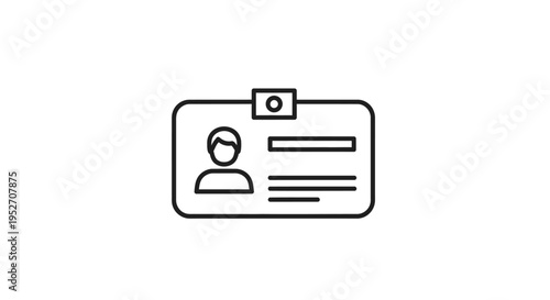 Line art icon of an identification card or employee badge, featuring a person's silhouette and text fields, representing access or identity.