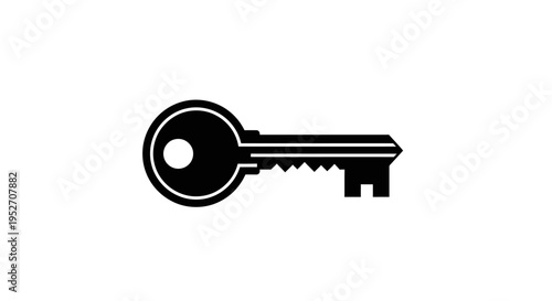 Simple Black Key Icon for Access and Solution Concepts, Isolated White Background