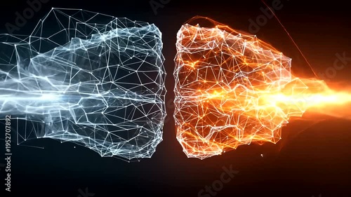 Split brain concept with glowing neural networks