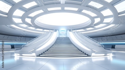 Abstract Futuristic Blue 3D Tunnel Interior Render