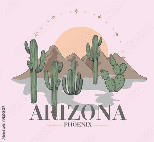 Arizona USA cactus desert  Palm Springs T-shirt stamp graphic american usa mountains emblem vintage tee print apparel design shirt graphic print Trending design Slogan Logo Vector Tee and apparel