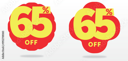 65% sale, store, retail, off, special, offer, sticker, price, value, ads, set,  tag, banner, percent. Commerce. Business, discount, icon, vector