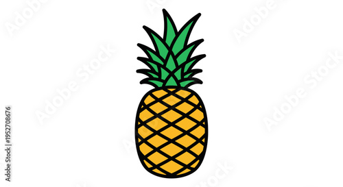 Vibrant illustrated pineapple on white background for commercial design