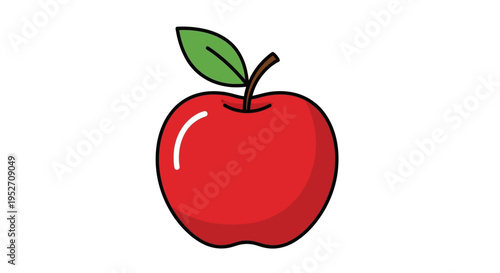 Vibrant red apple illustration fresh fruit with leaf and stem on white