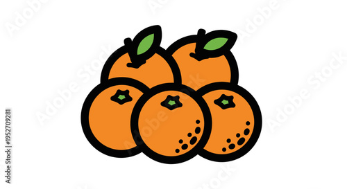 Vibrant orange fruits with green leaves in a simple illustrated style