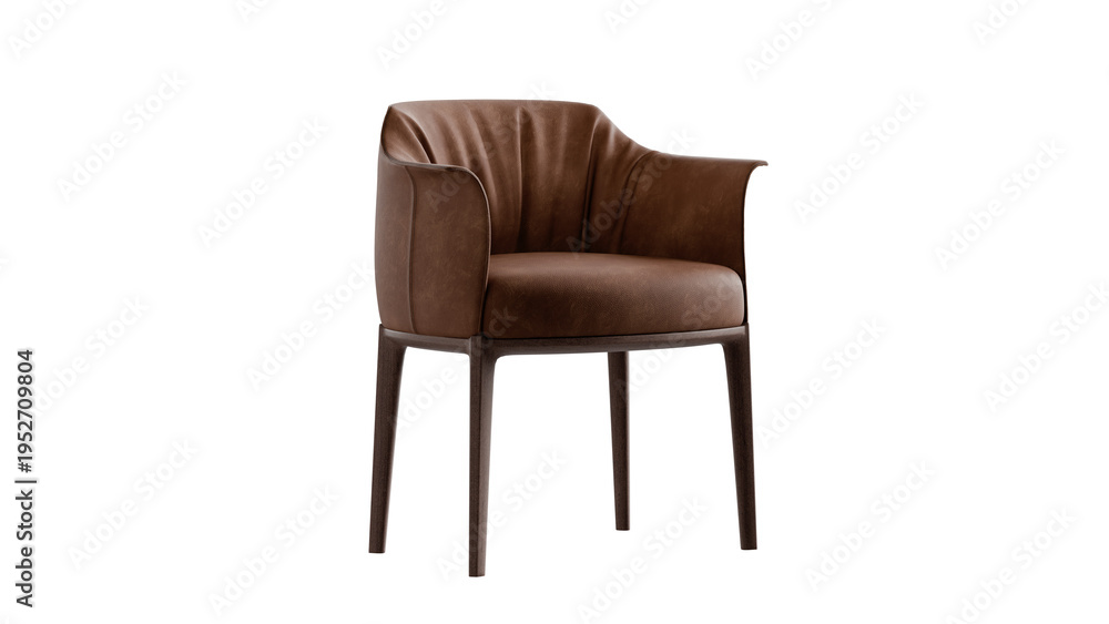 Fototapeta premium Red leather chair with a wood legs and soft seat. 