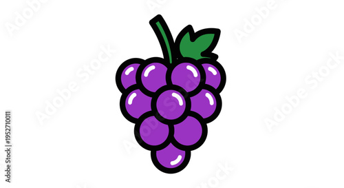 Cartoon illustration of a cluster of purple grapes isolated on white background