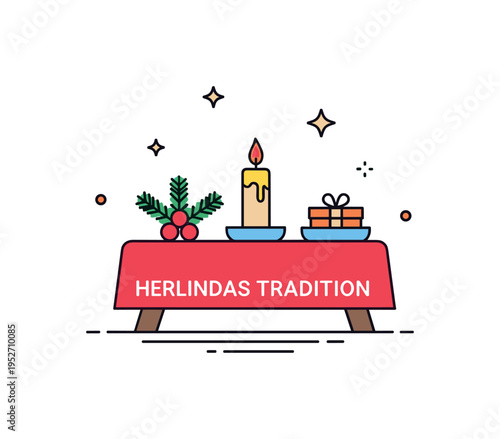 Holiday tradition scene shown as a small festive table with a candle and simple decorative elements arranged neatly, expressing ritual and seasonal gathering.