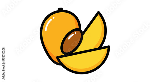 Cartoon mango with slices and seed vector illustration on white background