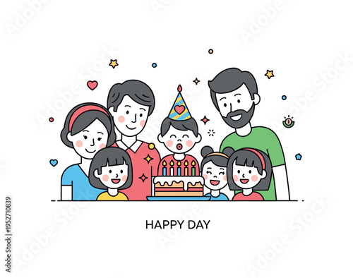Birthday cake moment featuring a smiling child blowing out candles as family members gather nearby, symbolizing wishes, love, and meaningful traditions. Small