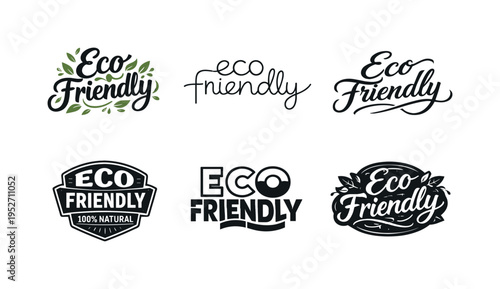 Eco Friendly. Set lettering. harmonious lettering variations of the same emblematic concept, each with different artistic interpretation (Decorative floral or