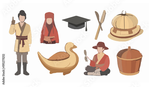 English Language Learning Set with UK Landmarks and Traditional Objects Vector