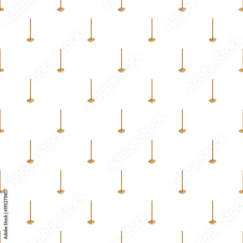 Abstract gold vertical poles with oval bases forming a seamless pattern on white background