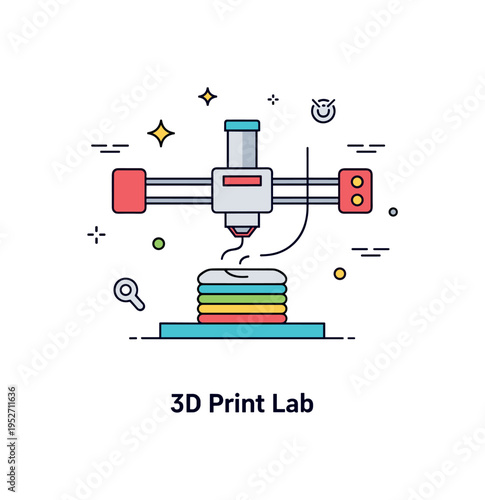 Printing techniques 3D printing innovation illustrated by a compact printer head building a layered object from filament, symbolizing additive manufacturing