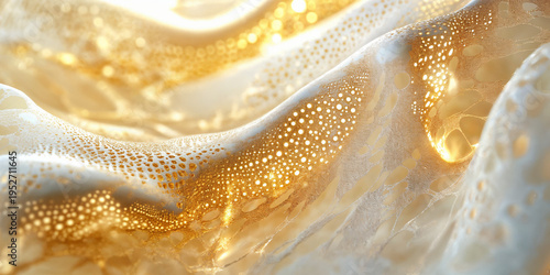 Abstract Golden Fluid Texture with Glowing Particles and Organic Flow