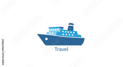 Cruise ship icon symbolizing sea voyage, adventure, and worldwide tourism destinations in azure