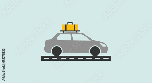 Graphic illustration of a car on the road with luggage representing travel and journey