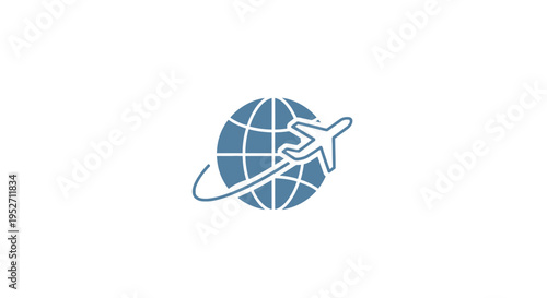 Icon of a globe with a plane circling it, representing global travel and transportation