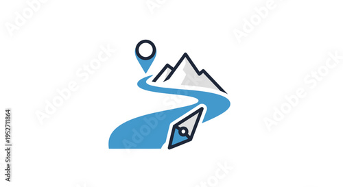 Illustration depicting a journey through mountains with guidance and wayfinding elements