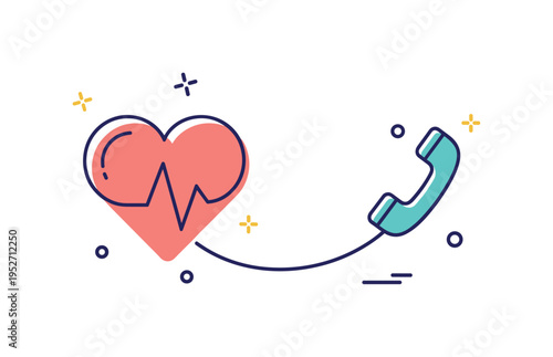 Suicide prevention awareness lifeline symbol formed by a heart and subtle phone icon, expressing connection, outreach and immediate help