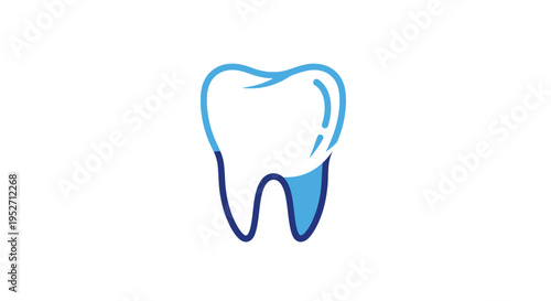 Minimalist Dental Illustration: Blue and White Tooth on Isolated White Background