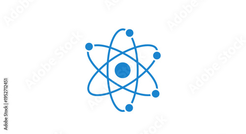 Atom illustration in blue color on white background ideal for scientific purposes and studies
