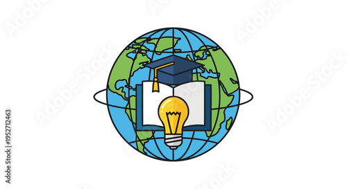 Global Education Concept: Globe with Academic Items for International Learning Initiatives
