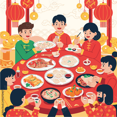 Family enjoying Chinese New Year dinner.