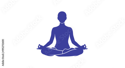 Minimalist Blue Silhouette of a Person in Meditation Posing on White Background