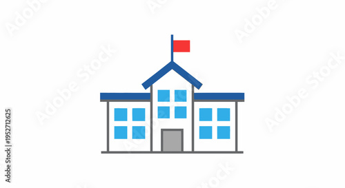 Minimalist representation of a school building with flag for educational illustration