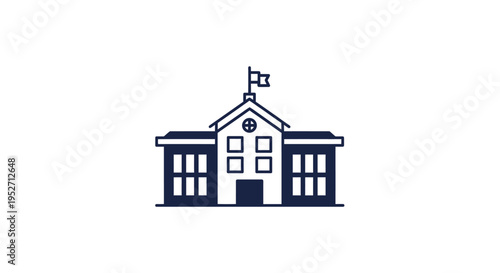 Minimalist School Icon Depicting Academic Institution and Educational Symbolism