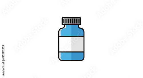 Illustration of a blue medicine bottle with a white label for health concepts