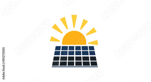 Solar panel with sun symbol illustrates renewable energy for environmental sustainability