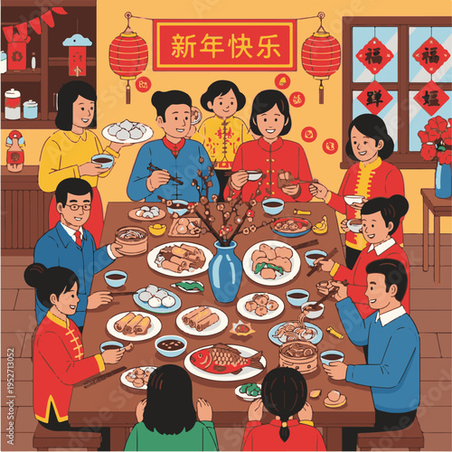 Family having a meal together indoors.